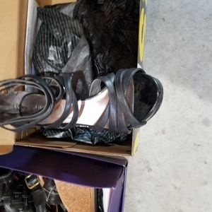 Guess black leather high heel sandals